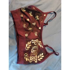 PINK Maroon with plaid and gold logo size Large Sports Bra